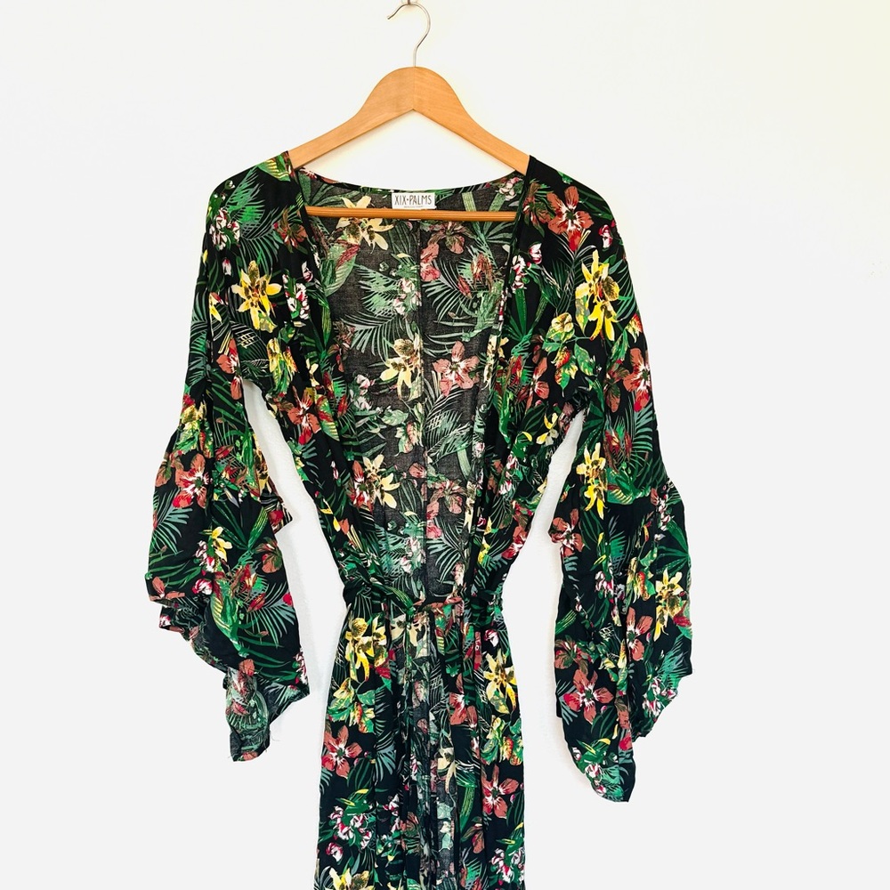 XIX Palms Hawaiian Floral Long Belted Robe Kimono Swim Cover Up Sz OS - Picture 4 of 16